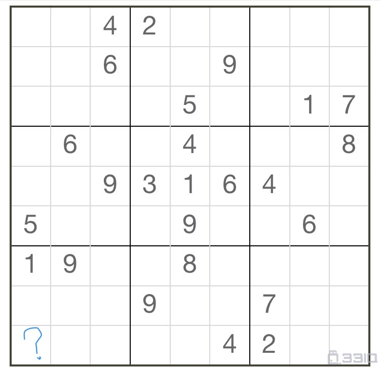 如图为一个标准的九宫格数独题,问号处的数字应该是几