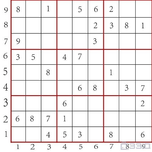 【九宫数独】 坐标(5,8)位置上的数字是多少